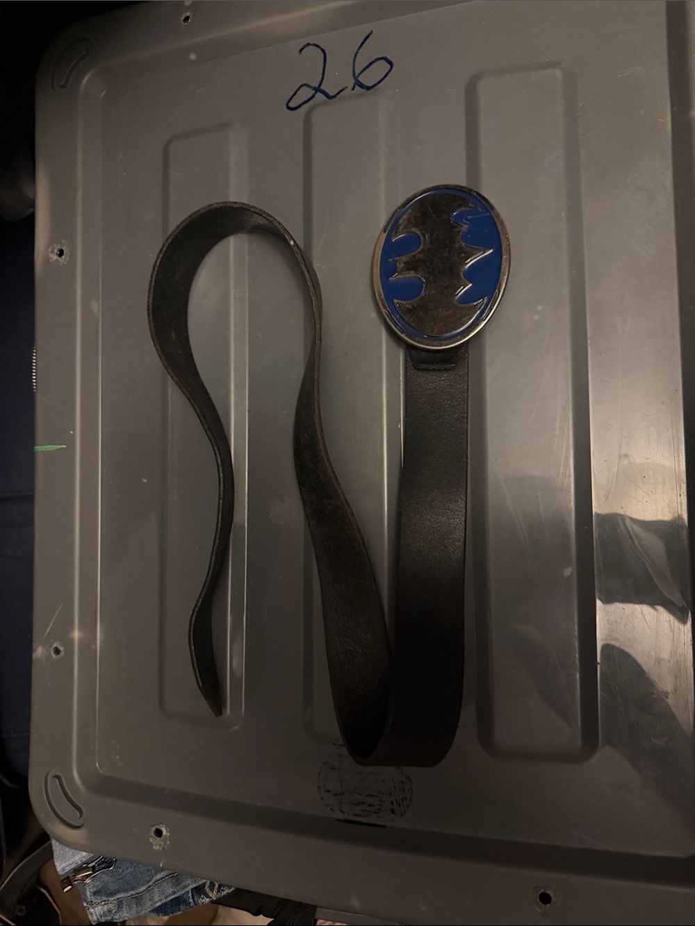 Black Leather Belt with Blue Batman Emblem - Men's Accessory